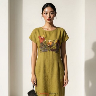 Bamboo dress with local market embroidery